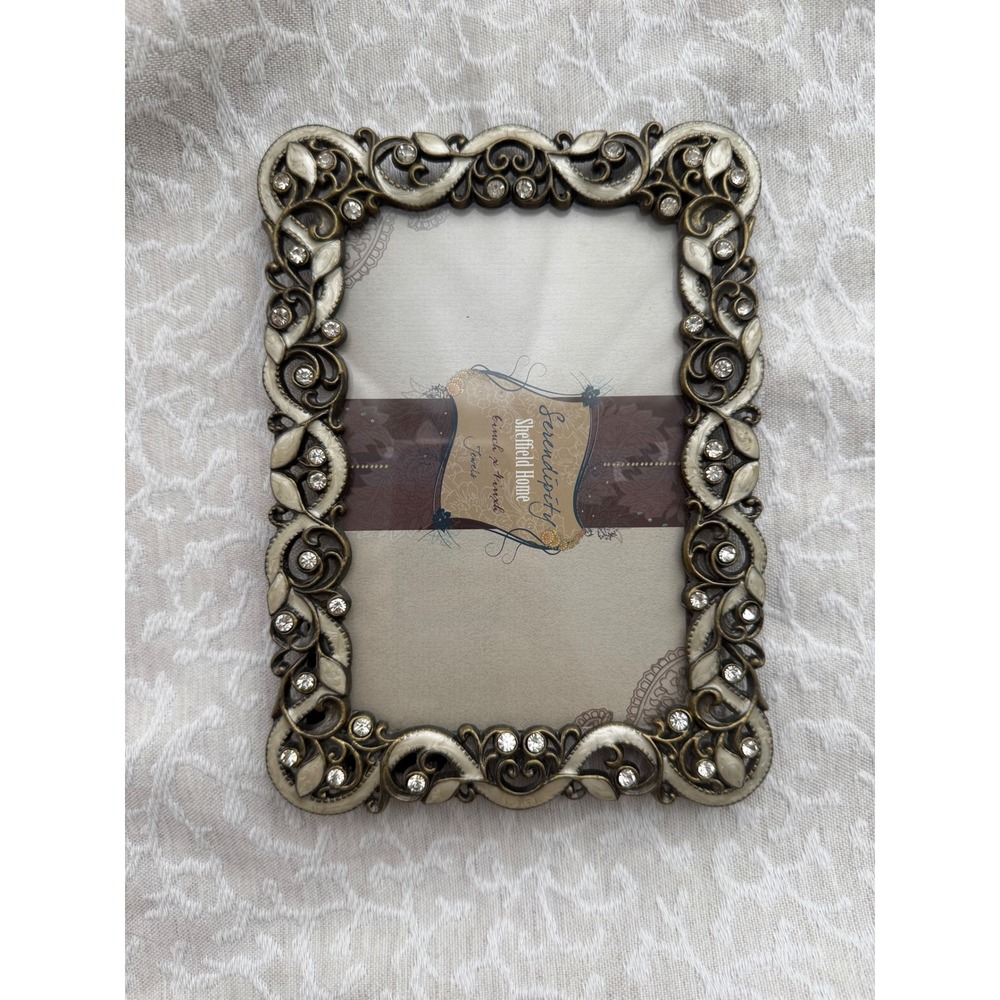 Sheffield‎ Home brass Picture Frame Rhinestone Embellished Ornate Decor 7 x 5.5"